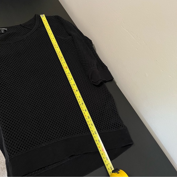 Express Mesh Knit Lightweight Sweater | 3/4 Length Sleeves Black Sweater - Picture 10 of 10